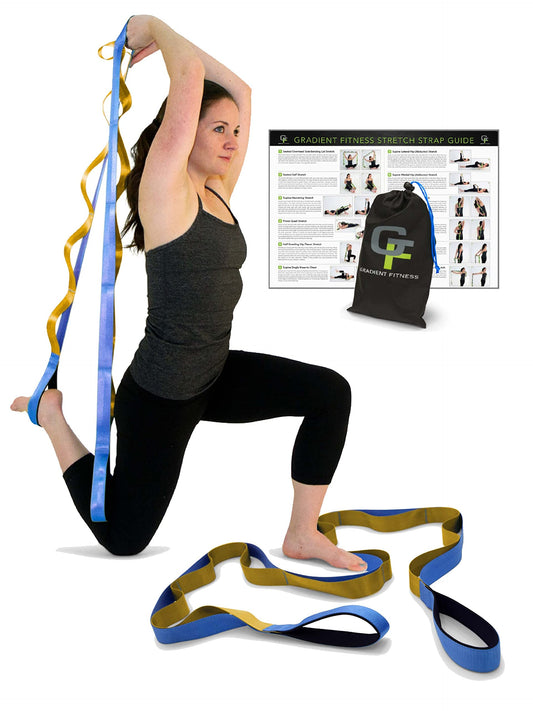 Gradient Fitness Stretching Strap for Physical Therapy, 12 Multi-Loop Stretch Strap 1.5" W x 8' L, Neoprene Handles, Physical Therapy Equipment, Yoga Straps for Stretching, Leg Stretcher (Blue/Gold)