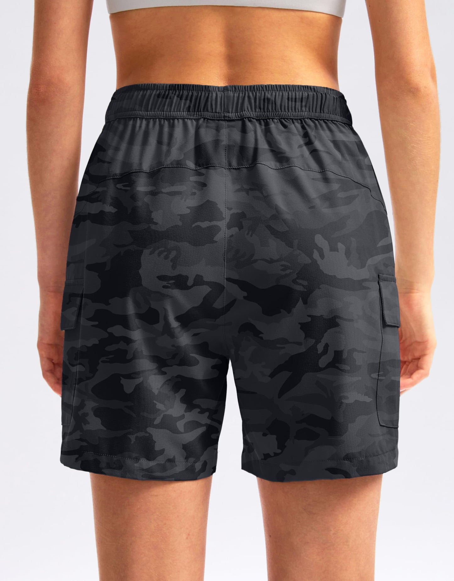 SANTINY Women's 5''/ 7''/9'' Hiking Cargo Shorts Quick Dry Lightweight Summer Shorts for Women Athletic Golf Zipper Pockets(GreyCamo_S)