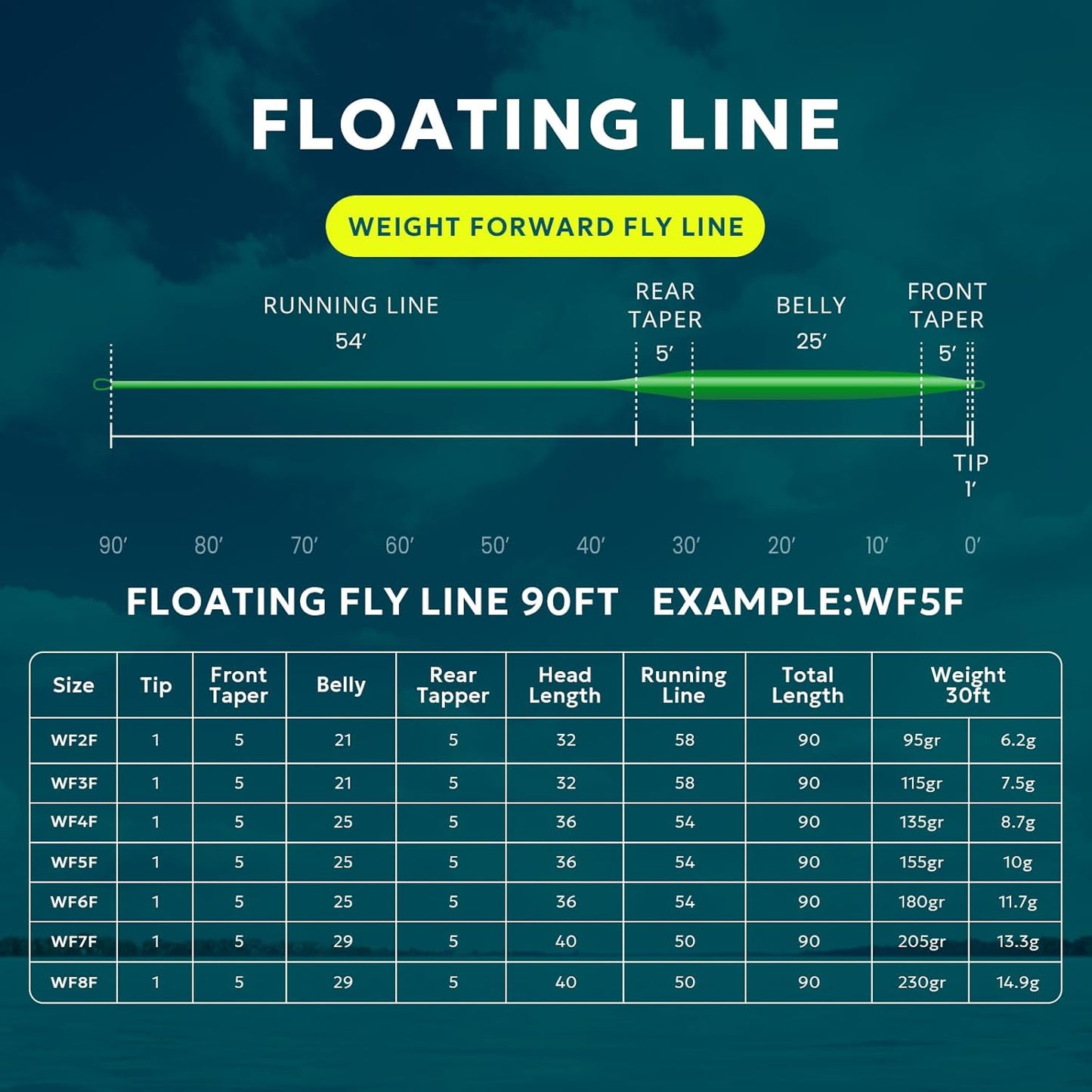 Fly Fishing Line - Weight Forward Floating Line with Two Welded Loops | 90FT Multi-Color for Trout (WF2-9)