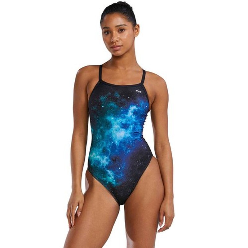TYR Women's Durafast Elite Diamondfit Swimsuit, Blue/Green/Starborne, 26