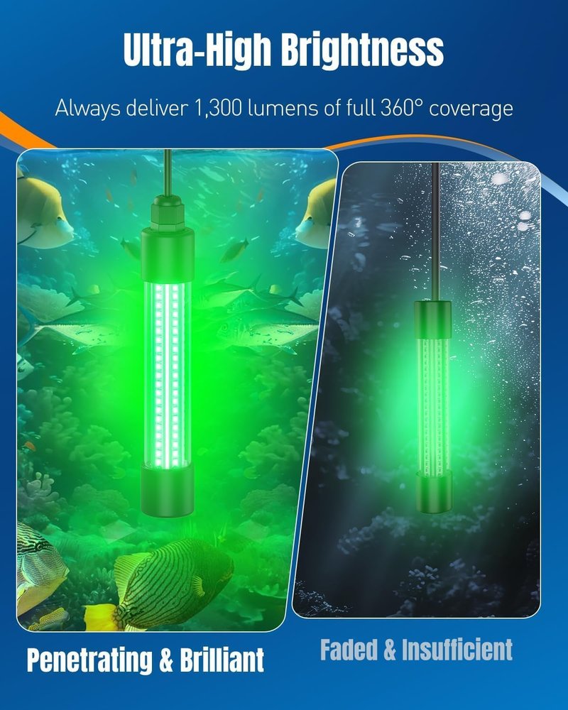 Pawfly 13W LED Green Fishing Light - 1,300 Lumens Waterproof | Compatible with Milwaukee 18V Battery