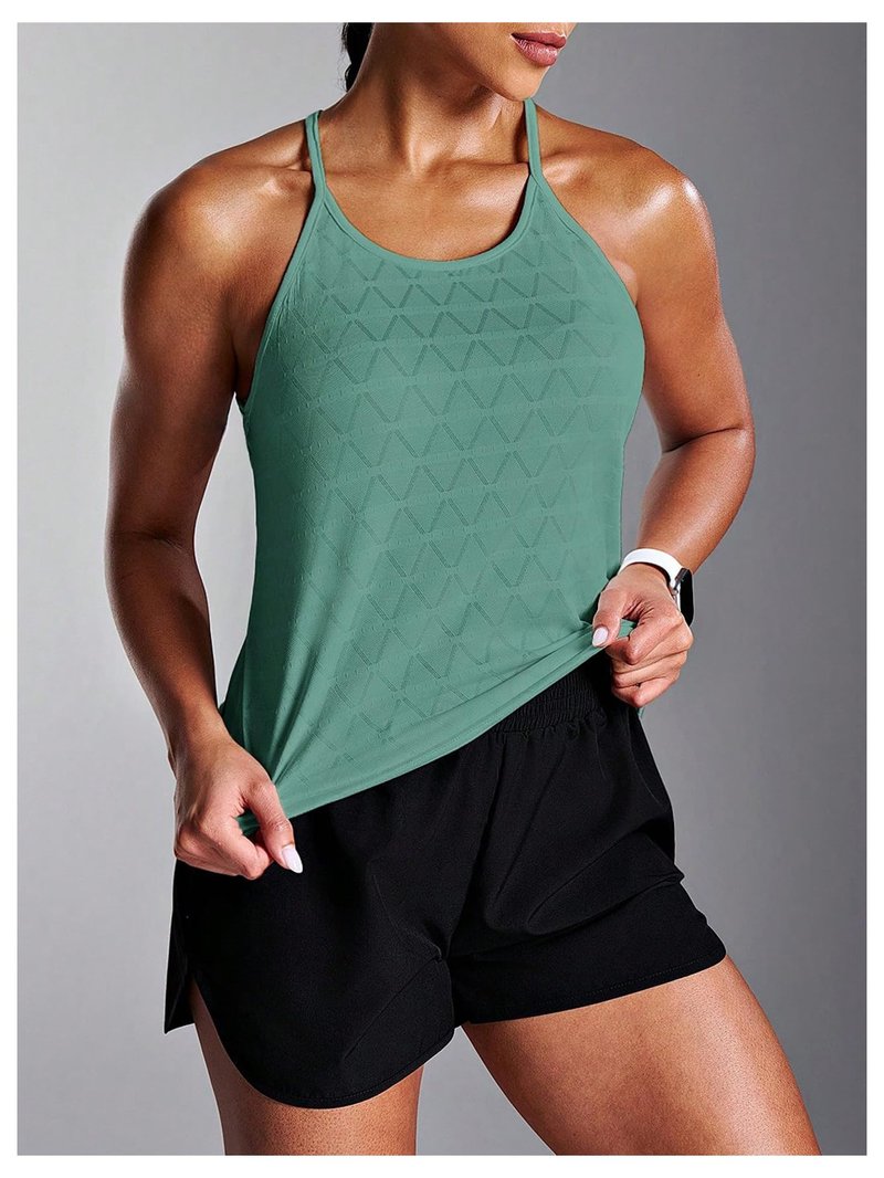 OYOANGLE Women's Backless Workout Tank Tops Sports Top Breathable Yoga Athletic Running Gym Spaghetti Strap Cami Green X-Large