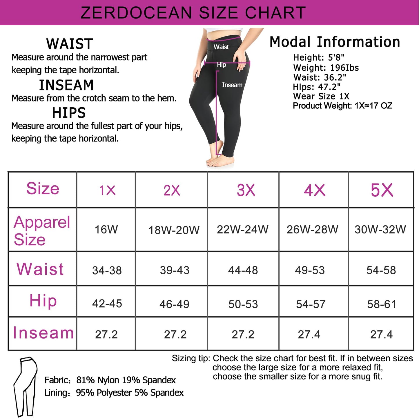 ZERDOCEAN Women's Plus Size Fleece Lined Leggings Crossover High Waist Winter Thermal Soft Workout Yoga Pants Black 2X