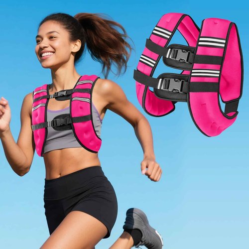 12LB Pink Weighted Vest with Two Adjustment Straps for Men Women, Weight Vest with Reflective Stripes for Workout, Strength Training, Running, Fitness, Muscle Building, Weight Loss