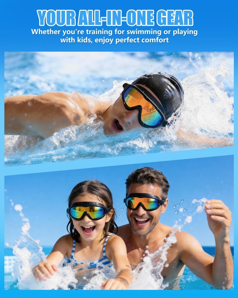 Aegend Swim Goggles - Wide View Anti-Fog & UV Protection | 2-Pack for Adults & Youth