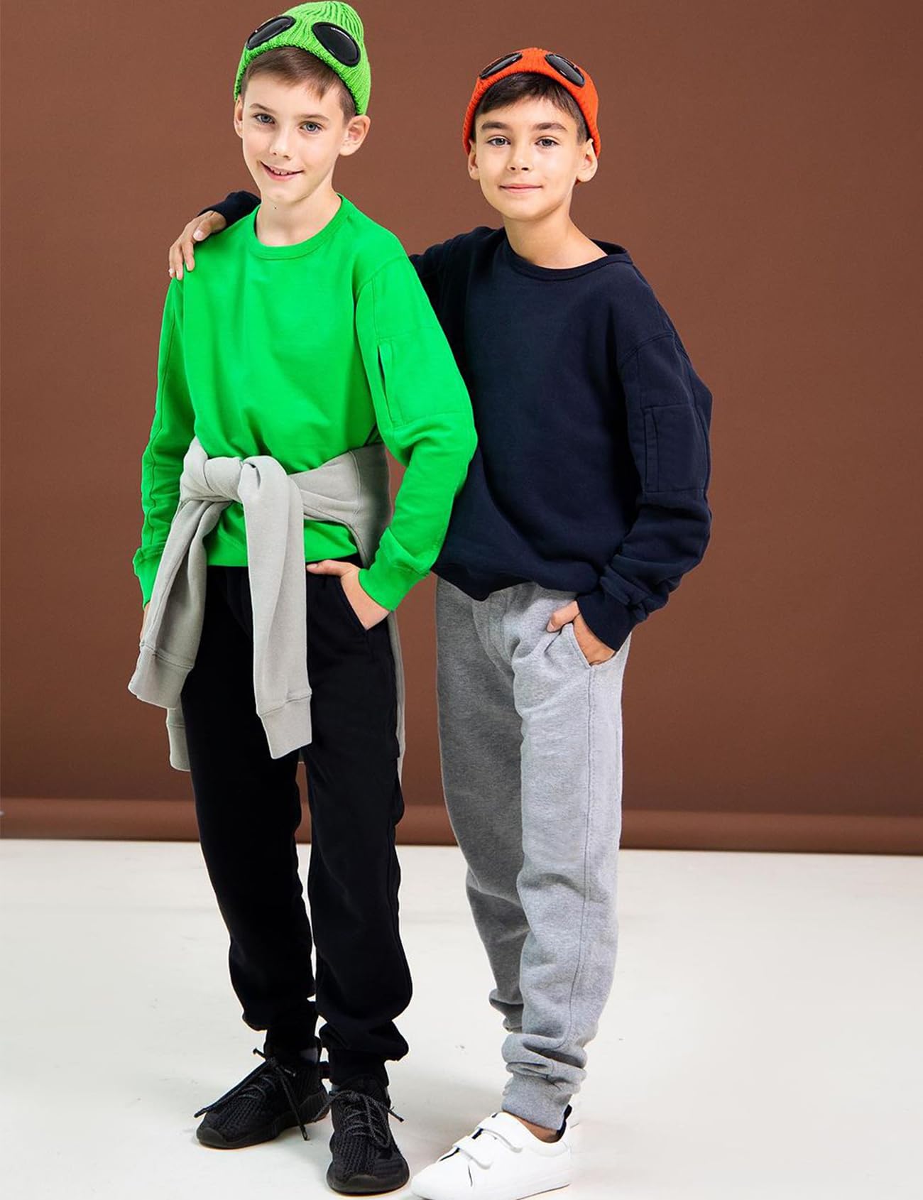 Flygo 3 Pack Boys Sweatpants Kids Active Joggers Athletic Casual Basic Pull On Pants with Pockets Drawstring(Black+Darkgrey+Navy 5-6 Y)