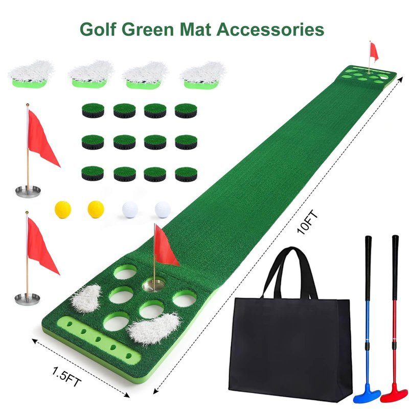 Luricaa Golf Putting Game Set, Golf Putting Green Mat with 4 Balls, 2 Cups & Flags, 1 Portable Bag for Outdoor & Indoor Party Game