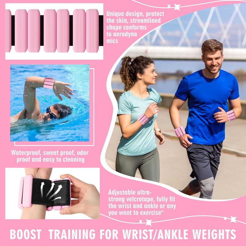 Wrist Weights, Adjustable Wrist Ankle Weights for Women and Men (1 lb Each), 2Pack Wearable Silicone Bracelets SuitableSuitable for Walking, Yoga, and Gym, Arm & Leg Workout, 2lb (Pink)