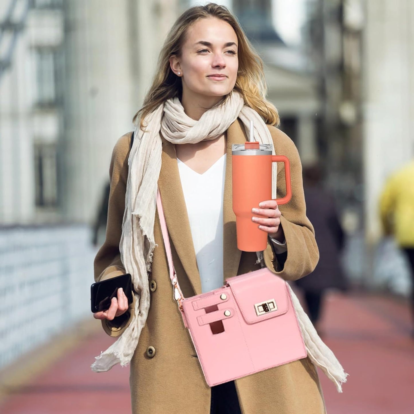 2026 New Stanley Purse Cup Holder Bag Crossbody Water Cup Storage Bag Portable Cups Purses Stanley Cup Purse Holder 40 Oz Perfect Valentine‘s Day Gift Gift (Pink)