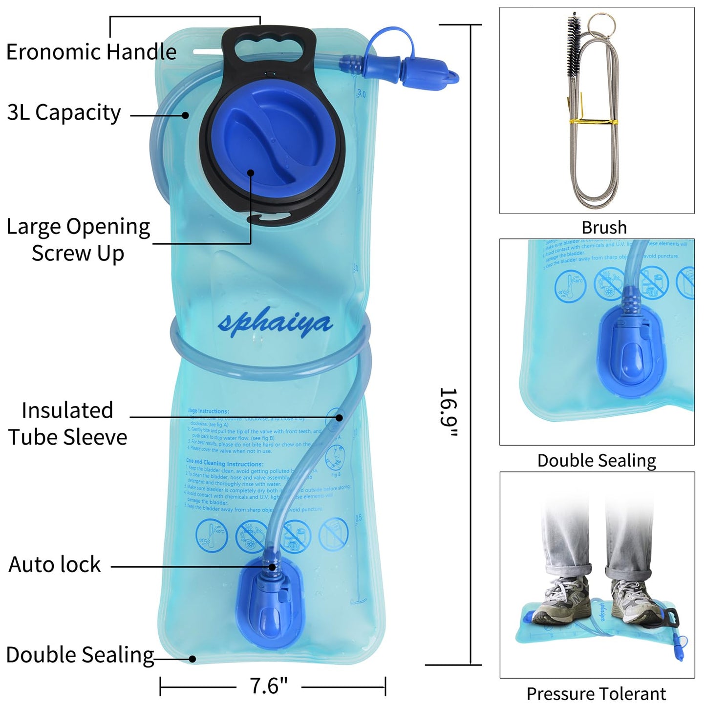 sphaiya Hydration Bladder 2L-3L Water Storage Bag Reservoir,Military Hydration Pack Replacement for Hiking Biking Climbing Cycling Running Camping Backpack 1Pack