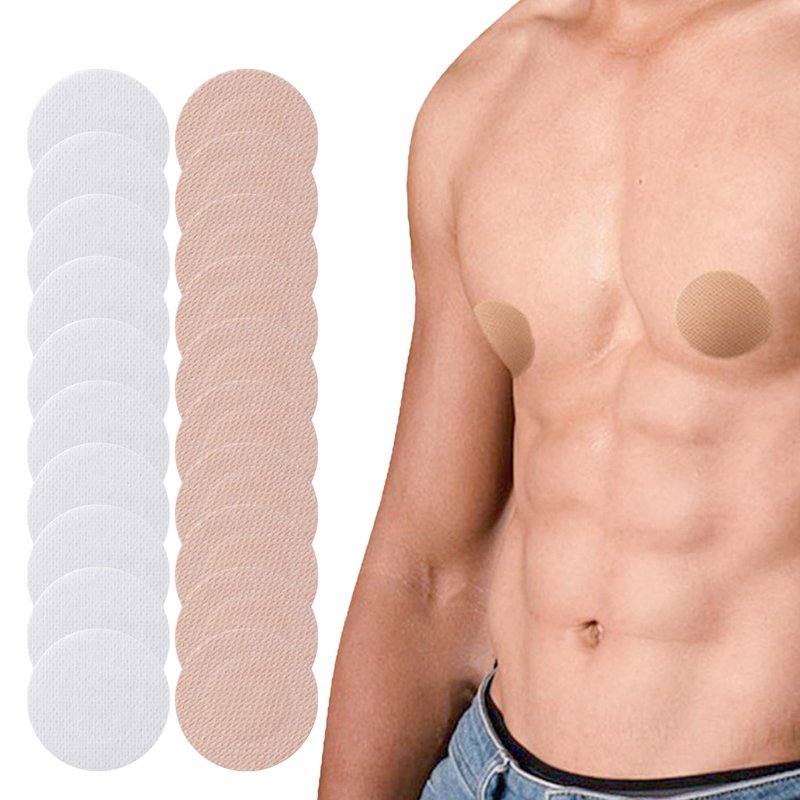 YUNEEHA 100 Pieces Disposable Nipple Covers for Men, Anti Chafing Stick Protector for Runners Sports Gym, Mens Tape Pasties Nipple Shields No Show-Beige White (50 beige and 50 white)