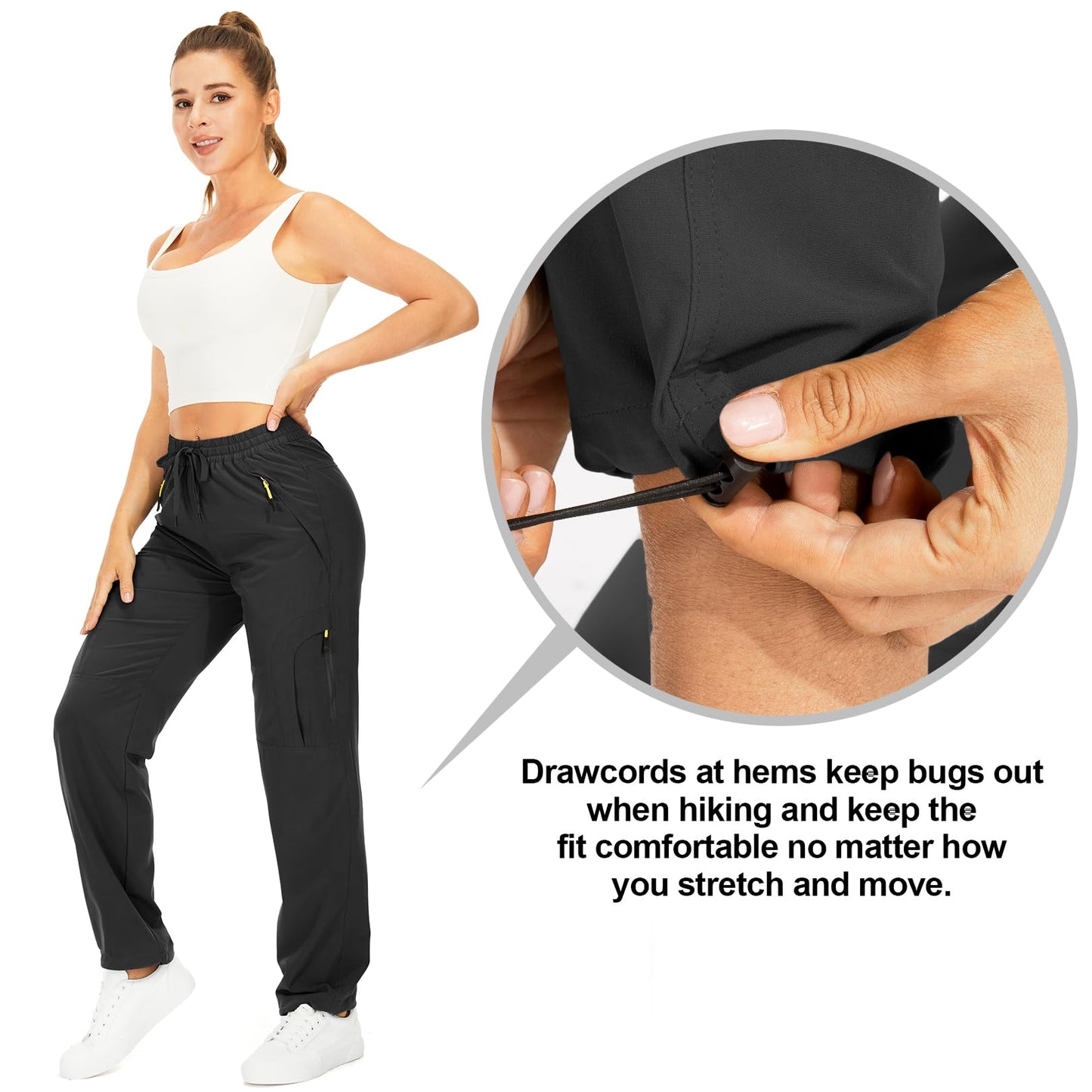 Toomett Women's Hiking Cargo Pants Quick Dry UPF50+ Outdoor Pants for Women Fishing Safari Travel Stretchy Pants with Pockets,6608,Black,XX-L