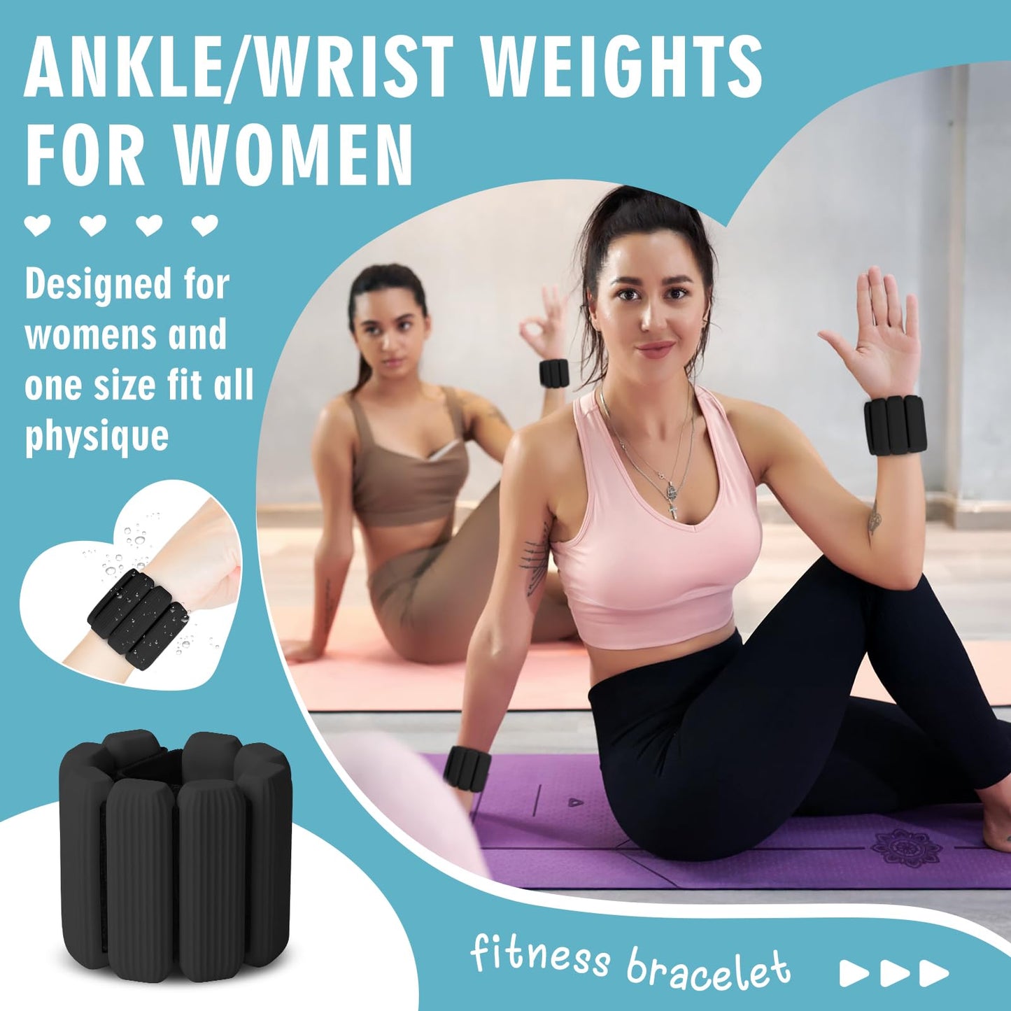 Wrist Weights Set of 2(1Lbs Each), Wearable Wrist Ankle Weights for Women & Men, Adjustable Arm & Leg Weights for Walking, Yoga, Swimming, Gym (Black)