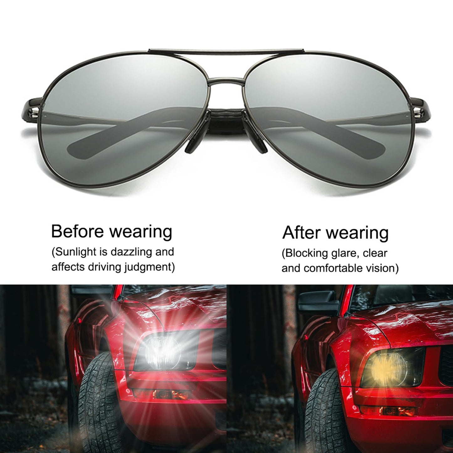 KISSOUL Polarized Photochromic Sports Sunglasses for Men UV-Protection Day & Night Driving Glasses - Al-Mg Metal Ultralight