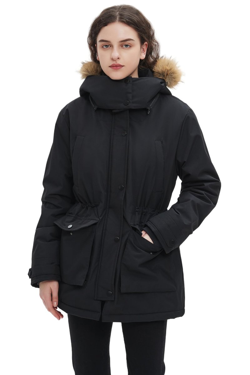 Hecusma Heated Jackets for Women with 18400mAh 12V Battery Pack Included, Parka Womens Heated Jacket with Hood Skating-Black, M