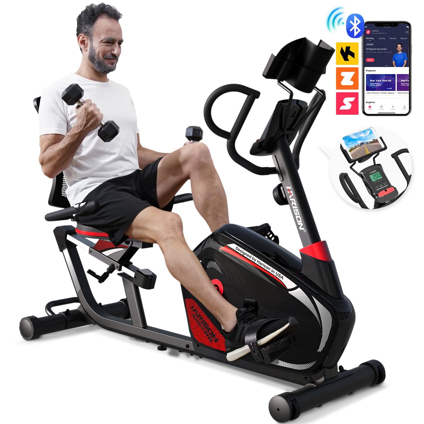 HARISON Recumbent Exercise Bike for Seniors Adults 400lbs Capacity, Magnetic Recumbent Stationary bike for Home with LCD Display, Multi-grip Handlebar, Heart Rate Handle, and Oversize Comfortable Seat (Plus Size)