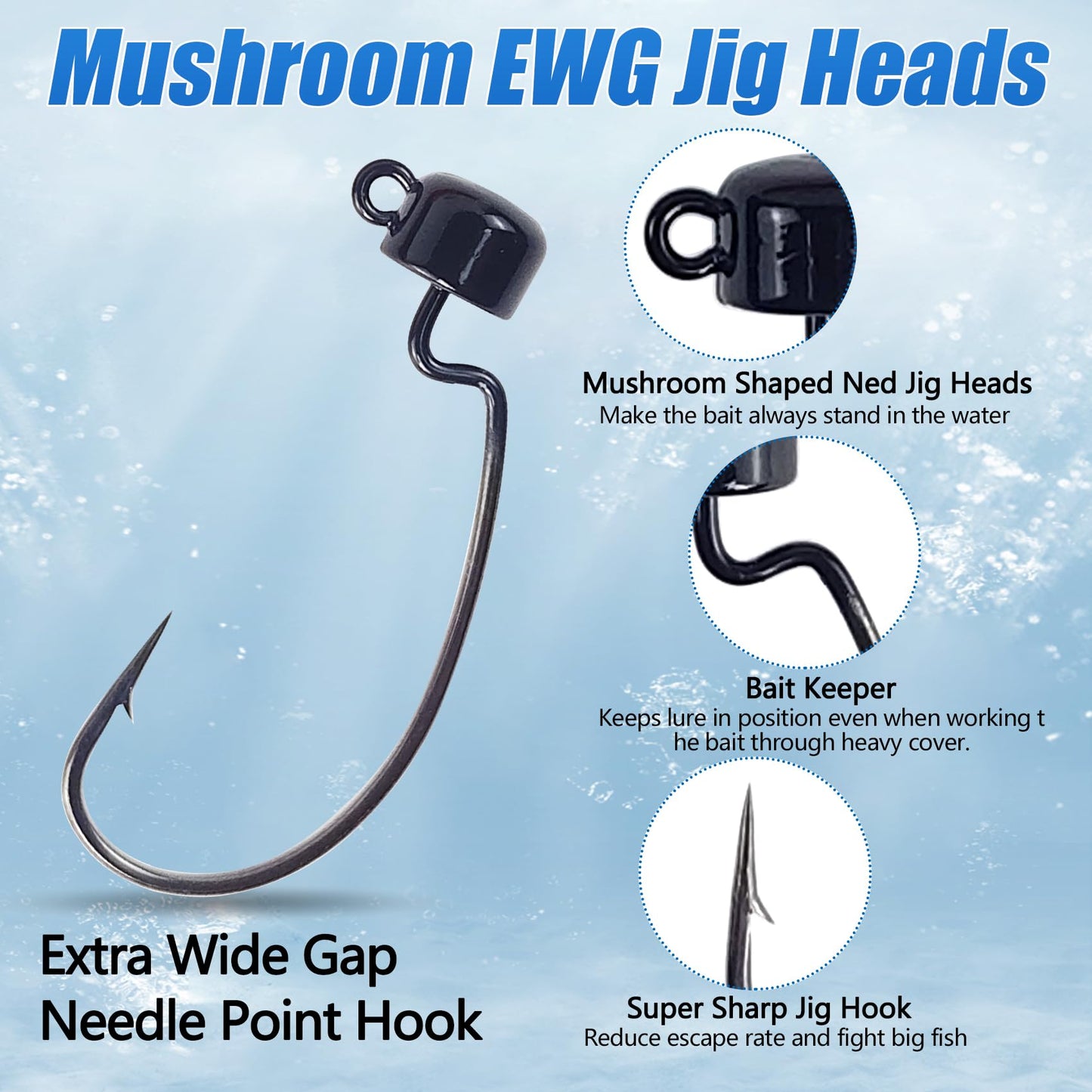 Eupheng Ned Rig Jig Kits, 1/5oz 1/6oz 1/8oz 1/10oz 1/16oz 25PCS Mushroom Jig Heads Including Weedless & Extra Wide Gap (EWG) Styles for Bass Trout Crappie Fishing 5 Colors Available