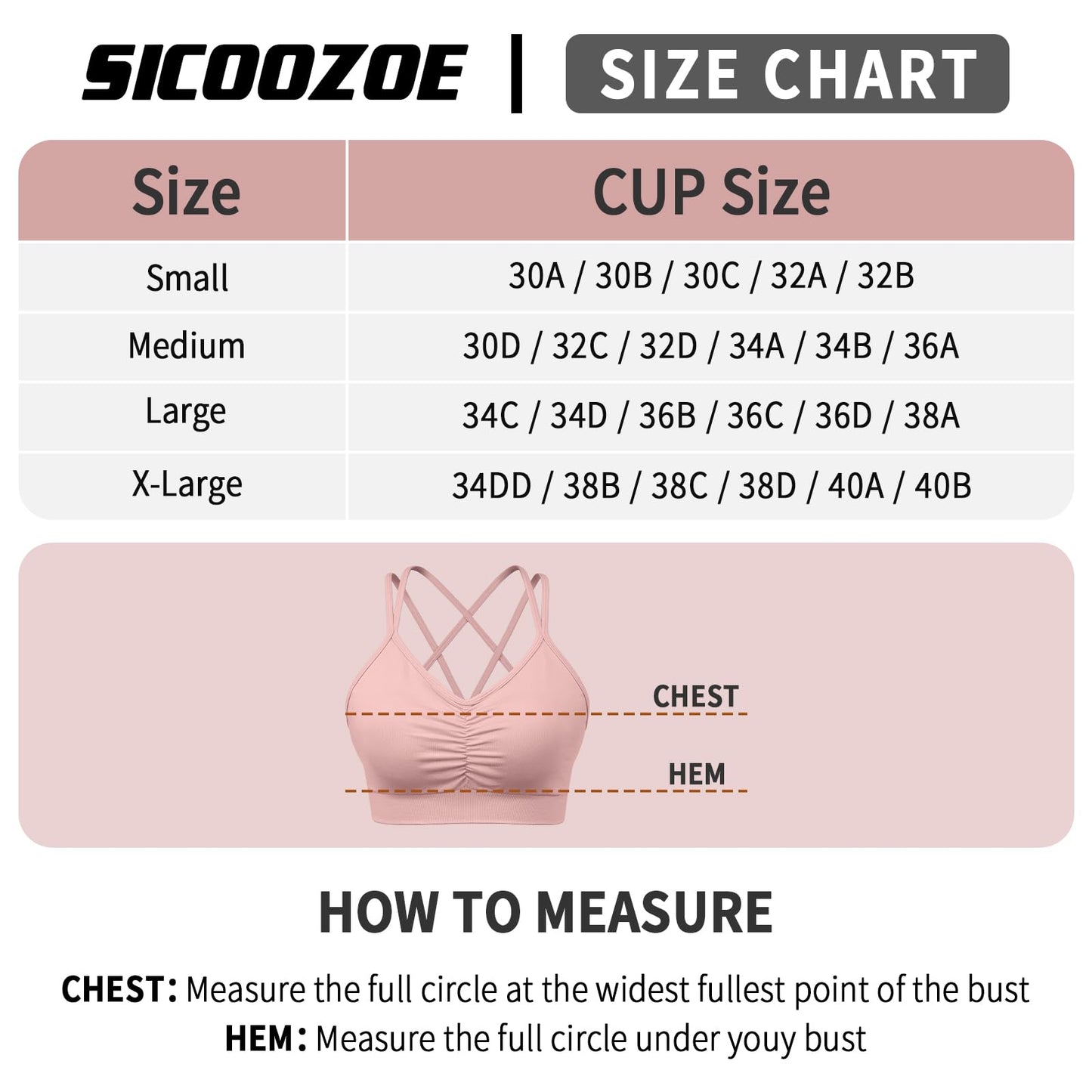 sicoozoe Women Criss Cross Back Sport Bras Medium/Low Support Yoga Bras Shirred Front Workout Bras Pack of 3 Black/White/Light Pink