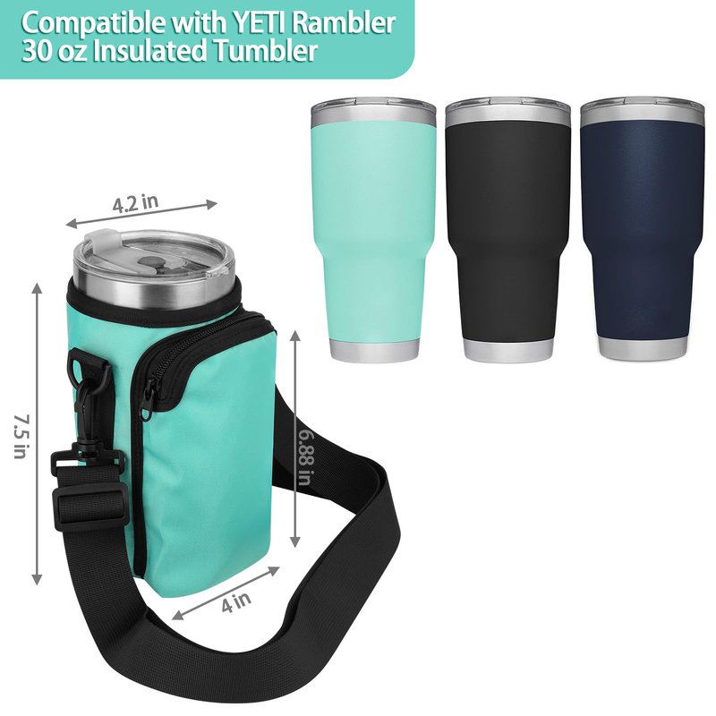Xxerciz Water Bottle Carrier Bag Compatible with Yeti Rambler 30 oz Cup, Water Bottle Holder with Adjustable Strap, Tumbler Carrier Pouch Accessories for Outdoor Travelling Camping (Green)