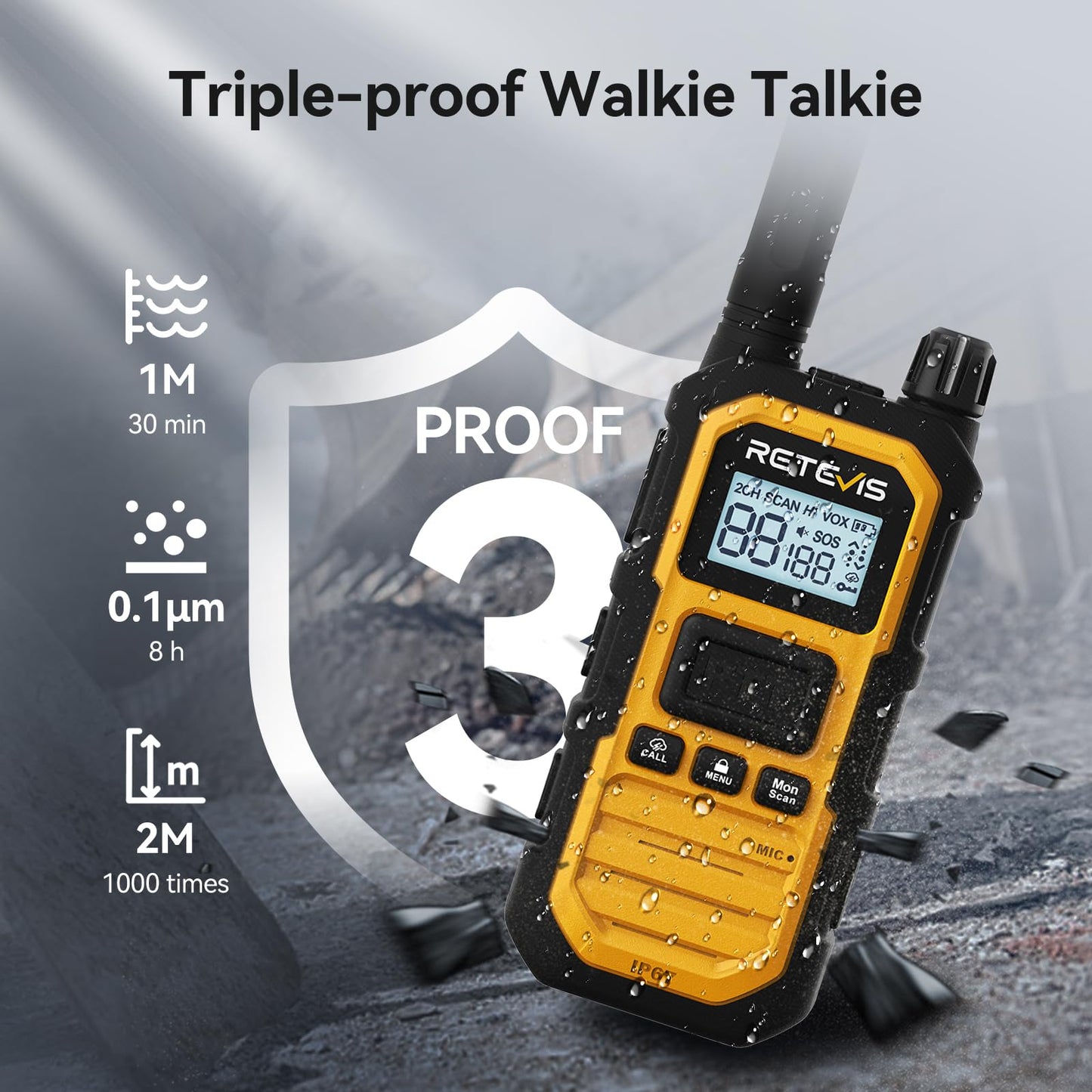 Retevis RB48 Plus Walkie Talkies Long Range, Heavy Duty Rechargeable GMRS Two Way Radios, IP67 Waterproof, Shock Resistant, NOAA, VOX,Emergency Radios(6 Pack with Gang Charger)