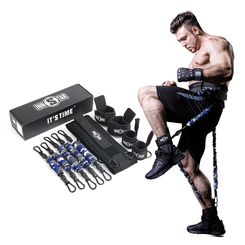 INNSTAR Vertical Jump Trainer for Volleyball Basketball Home Gym, Vertimax Jump Machine Resistance Bands, Easy to Carry, Adjustable Jump Training Equipment (Ocean 175Lbs)