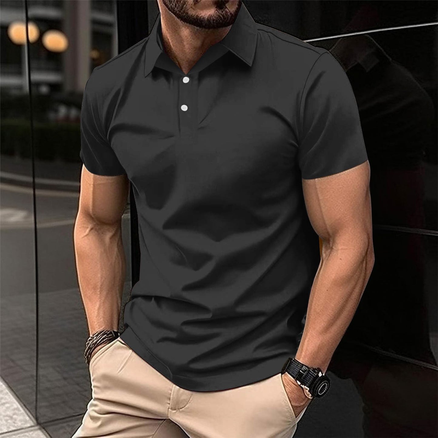 Generic Classic Polo Shirts for Men Casual Premium Short Sleeve Fitted Golf Tshirt Summer Business Collared Work Tops Lightweight Tee Black, Medium