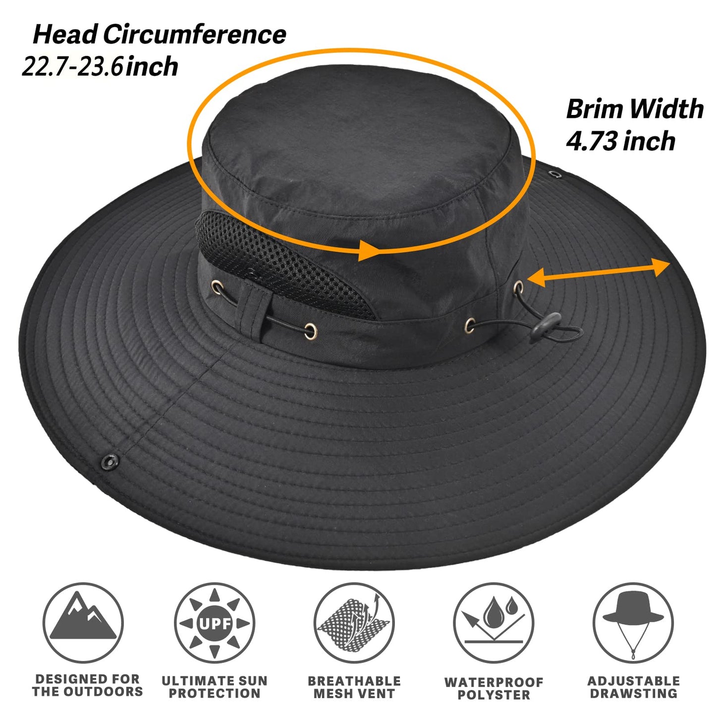 Wide Brim Fishing Sun Hat for Men Women, UPF 50+ Waterproof Bucket Boonie Hat Hiking Camping Safari Garden Beach