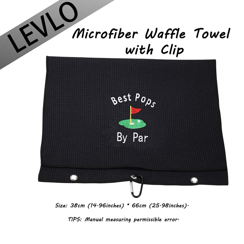 LEVLO Dad Golf Towel Embroidered Golf Towel Gift Golf Father Gift Best Pops/Grampy/Papaw/Opa by Par Golf Towel with Clip (Pops-Black)