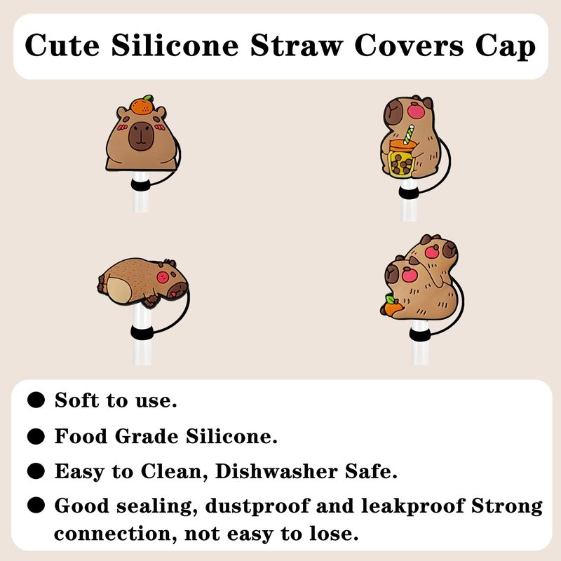 Denlei Capybara Print Stanley Cup Bag, Cup Holder for Stanley 40oz Tumbler with Handle, Stanley Carrier Bag with 4Pcs Capybara Straw Toppers for Stanley Cup Accessories