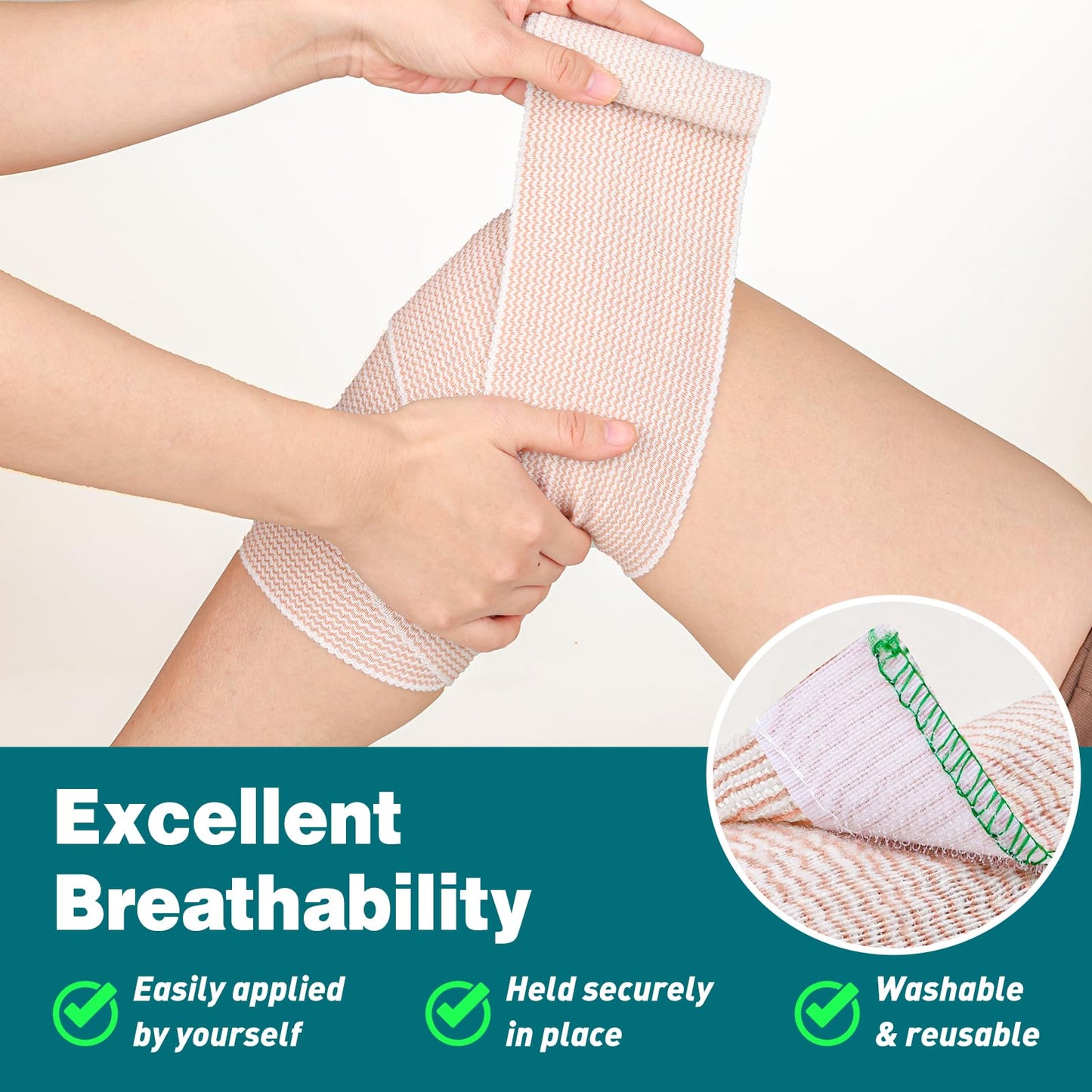 AZEN Premium 2 Pack Elastic Bandage Wrap 4 Inch, Compression Wrap Bandage for Legs, Lymphedema Wraps for Legs, Ankle, Knee, Tummy, Body, Latex-Free