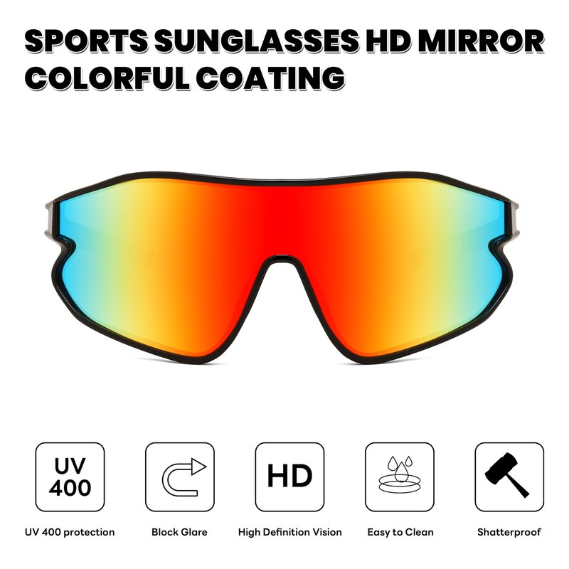 FEISEDY Unisex Youth Sunglasses, Teens Baseball Tennis Sunglasses, UV400 Sports Boys Girls Cycling Shades B4064 (Black Frame/Red Mirror)