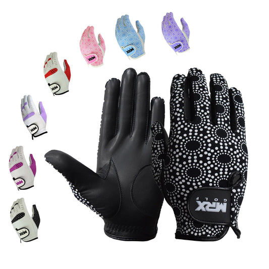 MRX Women Golf Glove Left Handed Golf Gloves Sweat Resistant Soft Cabretta Leather Regular Fit Women Golfer Glove Black