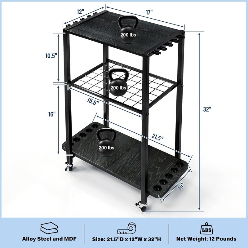 Fishing Rod Holder - 3-Tier Fishing Pole Rack Cart for 10 Rods | Tackle Storage Organizer with Bag - Black