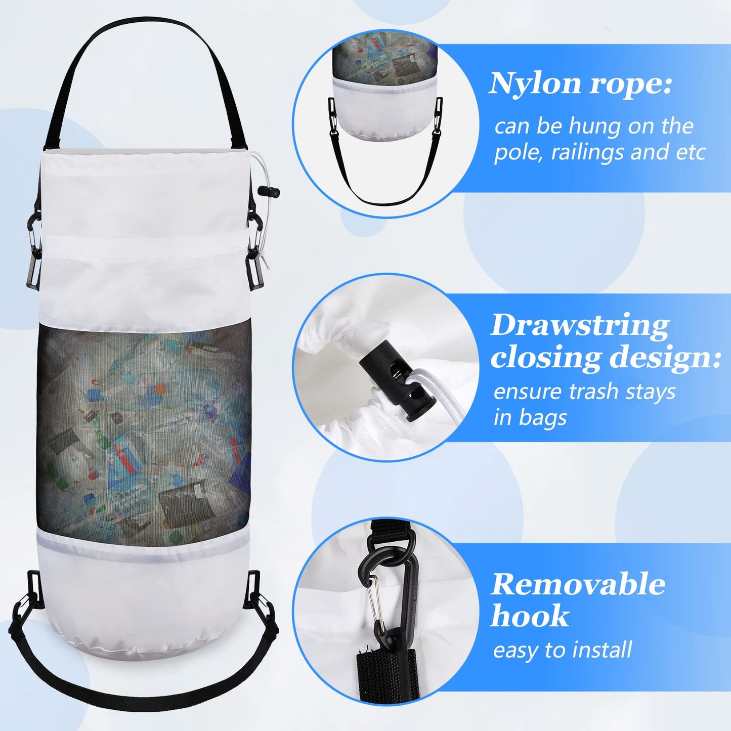 2 Packs Portable Boat Accessories Mesh Trash Bags Trash Can Garbage Container for Boat Kayak Camper Fishing Cabin Storage Men Women Adults(Black, White)
