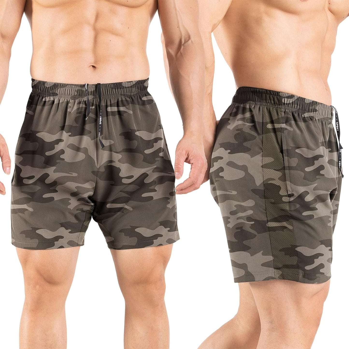 Men's 5" Quick-Dry Running Shorts - 2 Pack Athletic Gym Shorts with Zipper Pockets