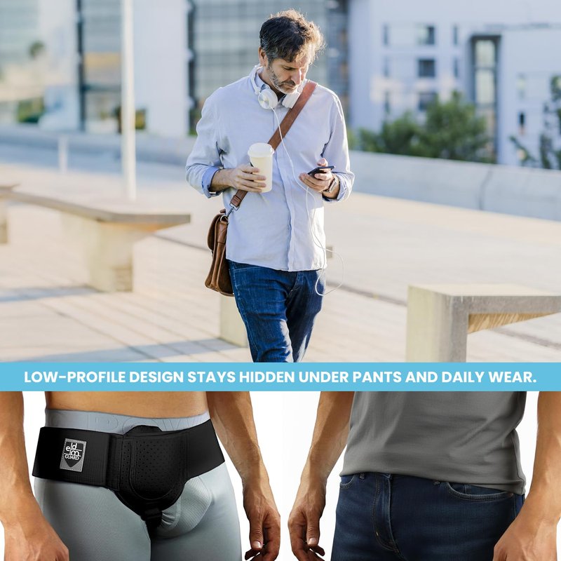 Everyday Medical Inguinal Hernia Belt for Men & Women - Post Surgery Groin Hernia Truss for Left/Right Side, Adjustable Inguinal Hernia Support Belt w/Compression Pad - Black, S/M