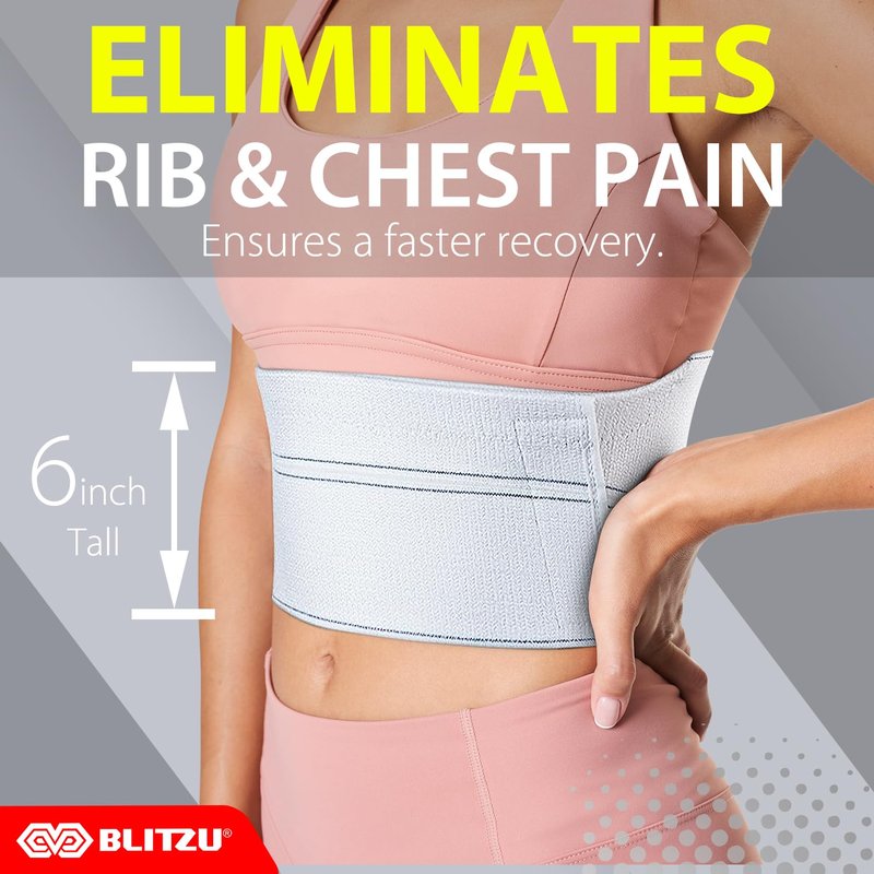 Broken Rib Brace for Women Men, 2 Panel Rib Cage Support Belt for Fractured, Bruised, Cracked, Dislocated Ribs Protection, Pre Post Surgery Recovery, Compression Wrap Binder for Chest, Stomach. Reg.