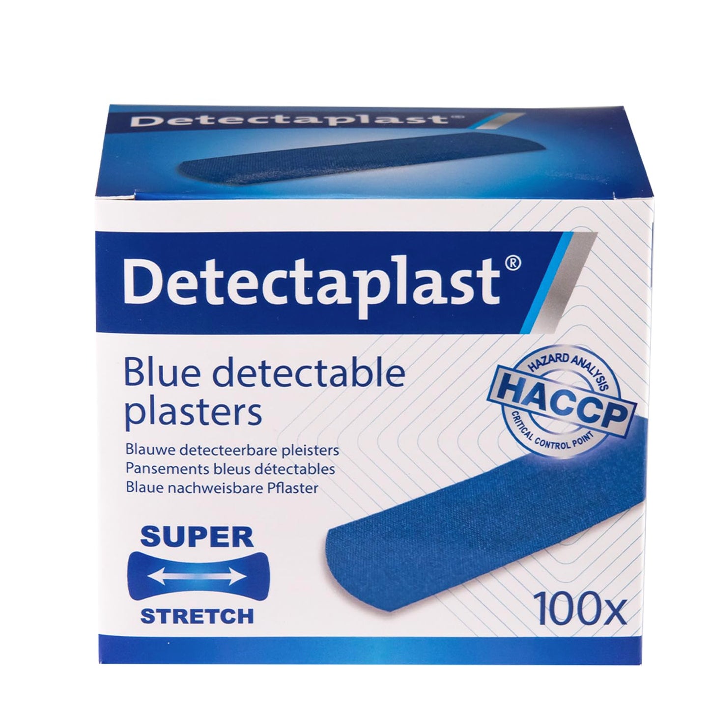 Detectaplast Blue bandaids Elastic, Metal detectable and Flexible bandaids, Essential for Catering First aid kit in Food handling environments, Kitchen aid, 0,98 x 2,83 inches, 100 Strips