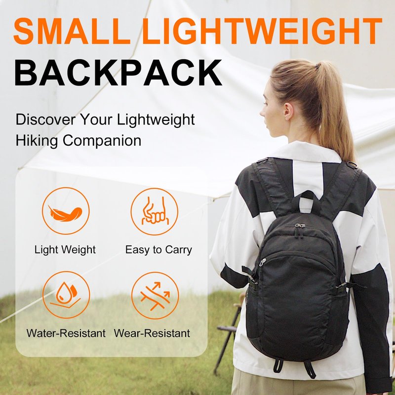 SFIUYDS Small Hiking Backpack Travel Lightweight Hiking Packable Daypack Water-Resistant Foldable Backpacks 15L for Travel Women Men Camping (Black)