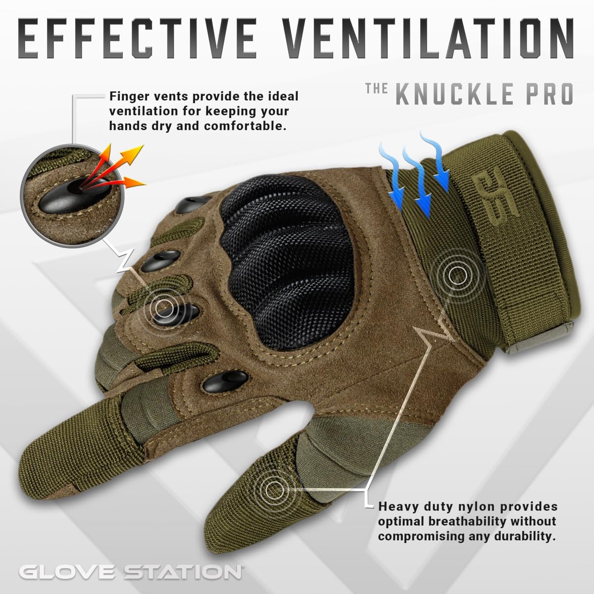 Glove Station Gloves for Men – Touchscreen Utility Gear with Hard Knuckle Protection Used in Motorcycle, Airsoft, & Outdoor Work Green - Hard Knuckle Small