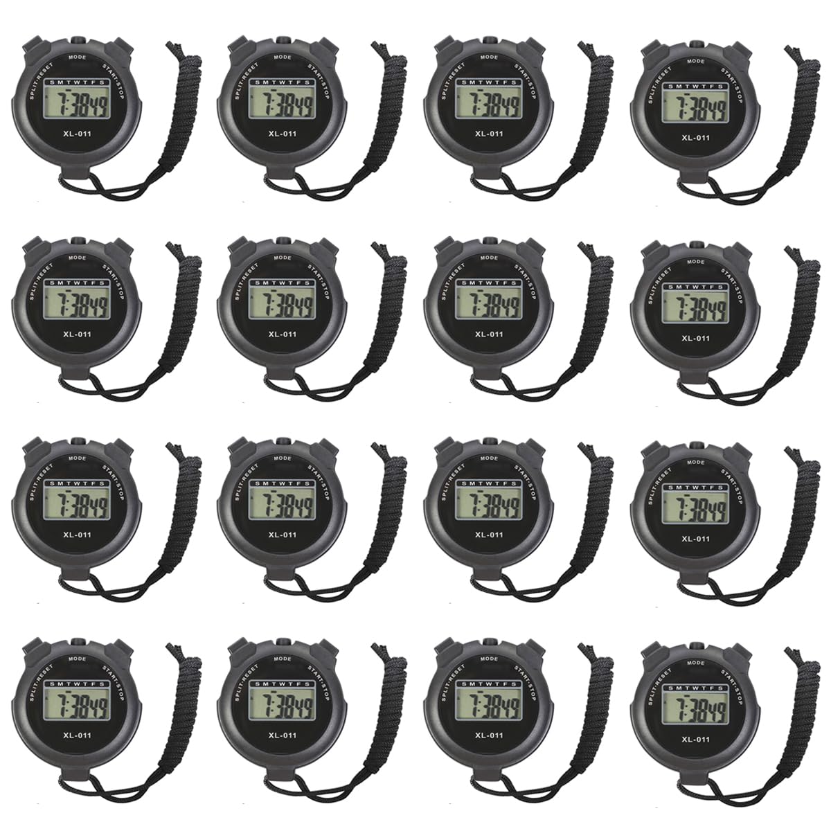 16-Pack Multi-Function Electronic Digital Sport Stopwatch Timer, Large Display with Date Time and Alarm Function, Sports Coaches Fitness Coaches and Referees Black