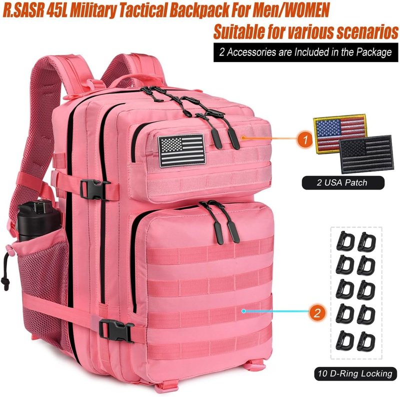 Tactical Backpack - 45L Military Assault Pack with MOLLE | Large 3-Day Bug Out Bag for Hiking & Camping
