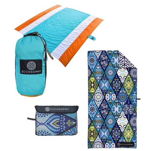 ECCOSOPHY Sandproof Beach Blanket and Quick Dry Microfiber Beach Towel Collection.