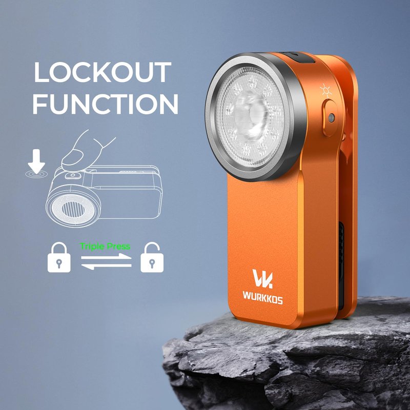 Wurkkos HD03 EDC Flashlight Rechargeable Clip-on Light, 680Lumens Mini Pocket Flashlight with RGB, Magnetic Small Flat Flashlight for Camping, Repairing, Signaling, Cycling (Orange)