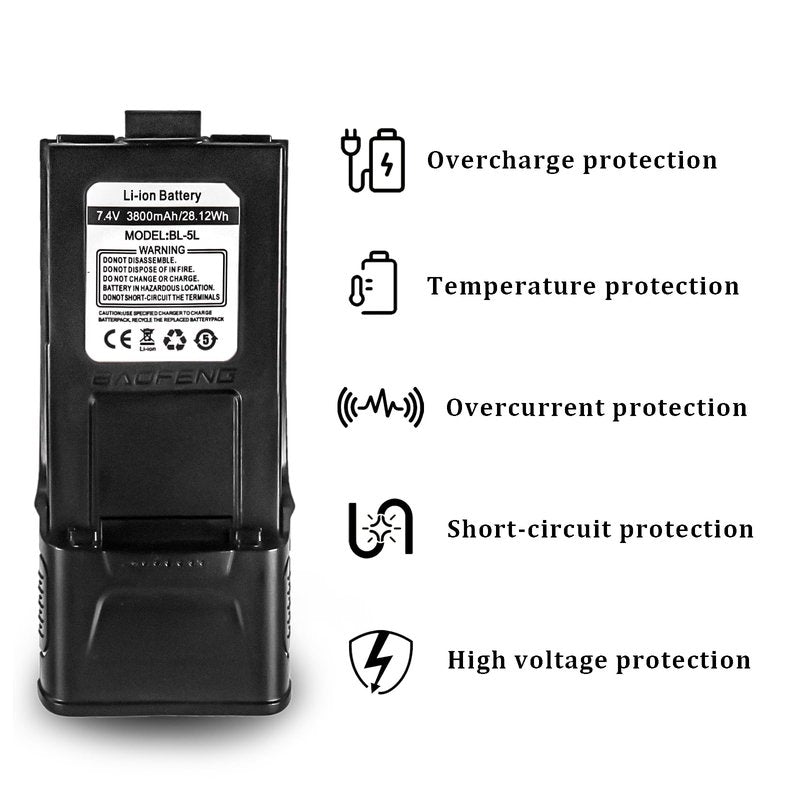 BAOFENG GT-3TP Battery 7.4V 3800mAh Extended Li-ion Battery for Radio GT-3 Walkie Talkie Replacement
