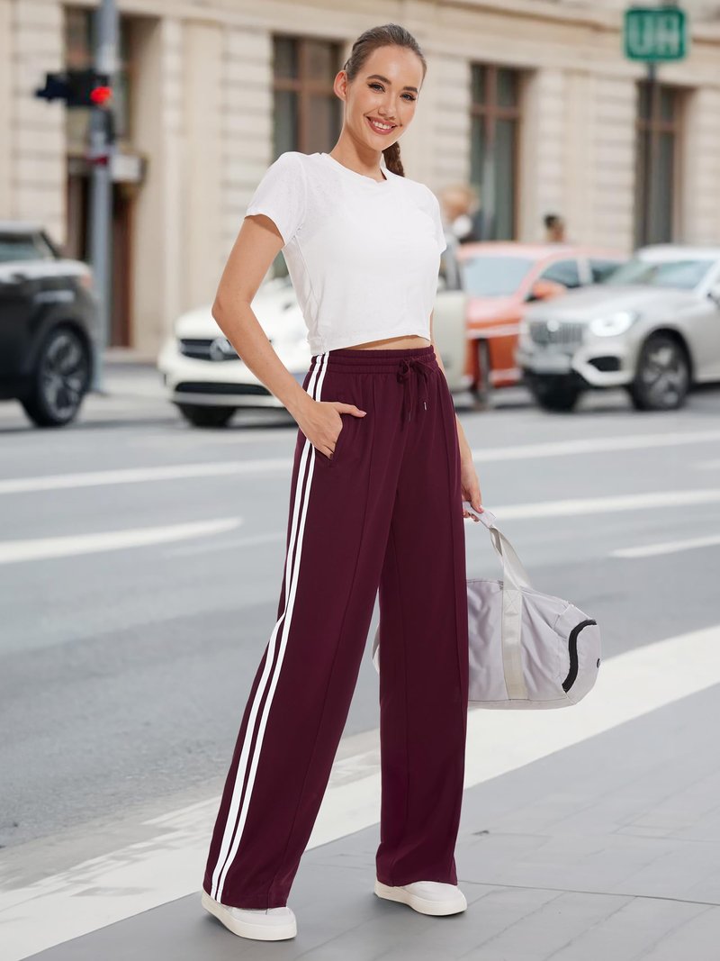 Tapata Women's 34" Inseam Tall Track Pants Loose Straight Leg Jogging Sweatpants Warm-Up Sports Athletic Running, Burgundy, XL