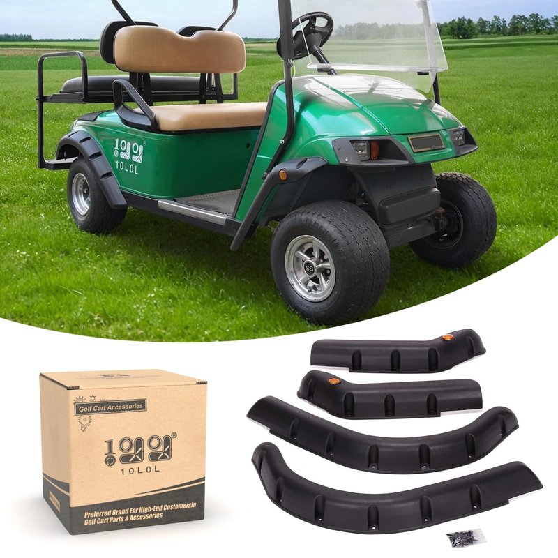 Golf Cart 4Pcs Fender-Flares Fits EZGO-TXT 1996-2013, Heavy-Duty ABS Mud Guard Kit with Reflectors, Scratch-Resistant & Weatherproof, Easy Installation with Hardware