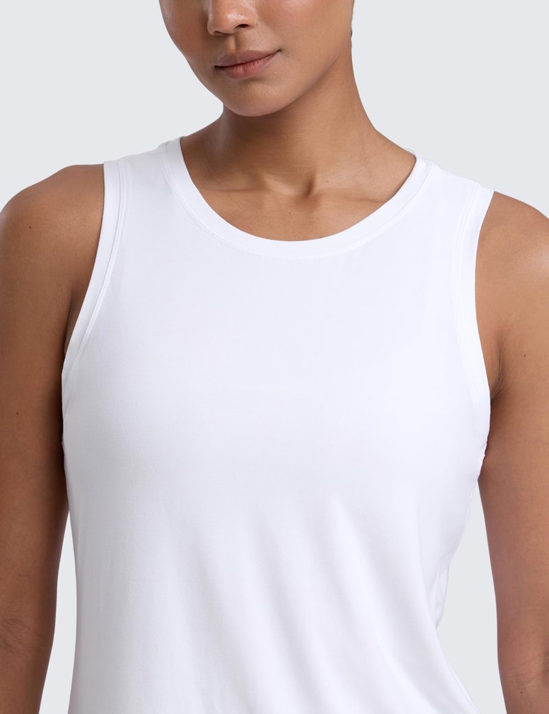 CRZ YOGA Cloudweight Open Back Workout Tops for Women Lightweight High Neck Athletic Gym Tank Soft Running Sleeveless Shirts White Medium