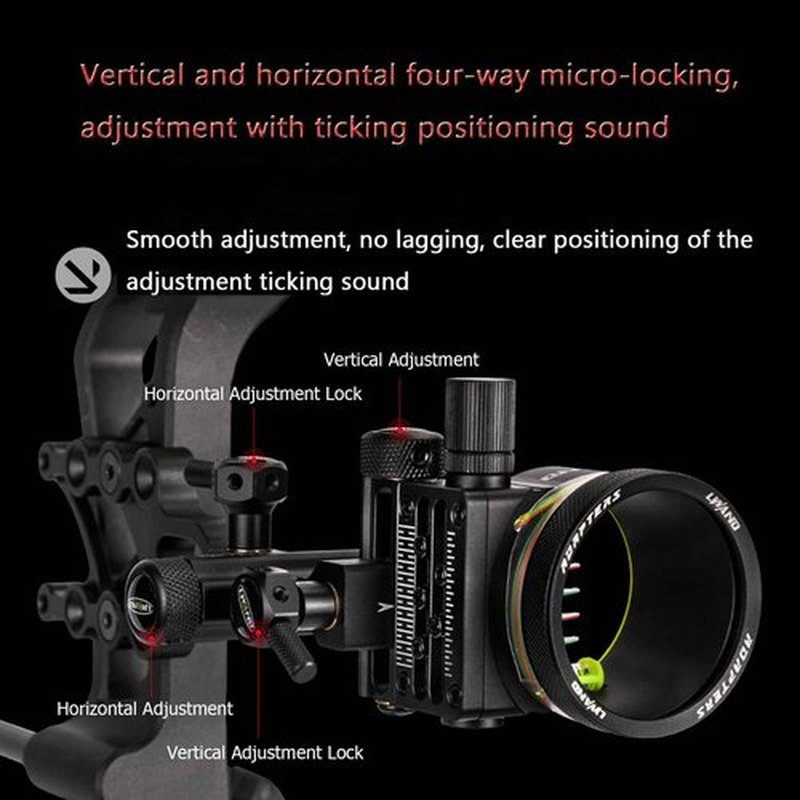 Compound Bow Sight Aluminum Alloy Archery Bow Sights 0.019" Fiber Optic 5 Pin Bow Sight with Sight Light Compound Bow Accessory (Short Pole)