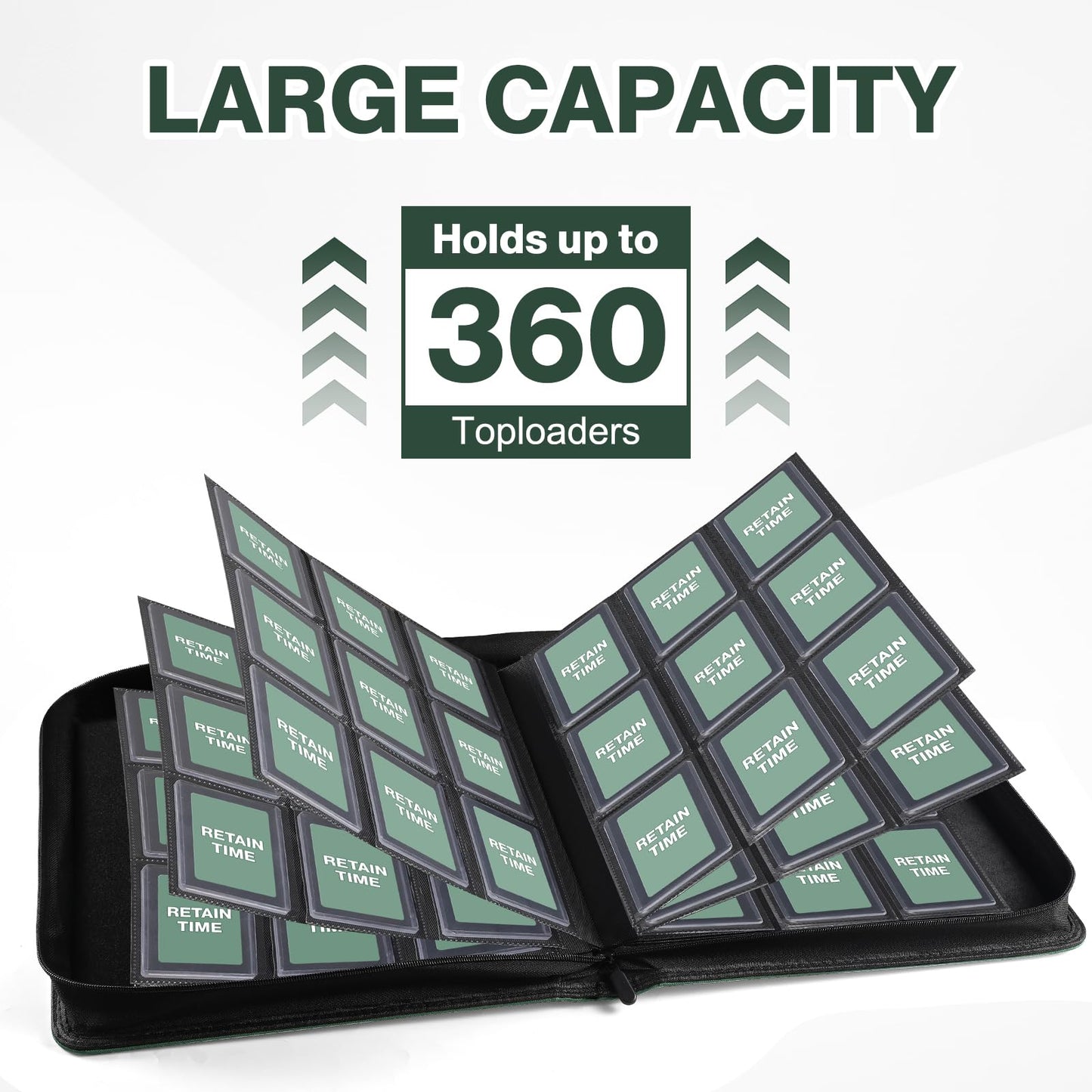 Toploader Binder, Holds 360 Toploaders, 100 Toploaders INCLUDED, 9-Pocket PU Cover Top Loader Binder for 3" x 4" Rigid Toploader, Ringless Double-Sided Toploader Card Binder for TCG, Sport Cards